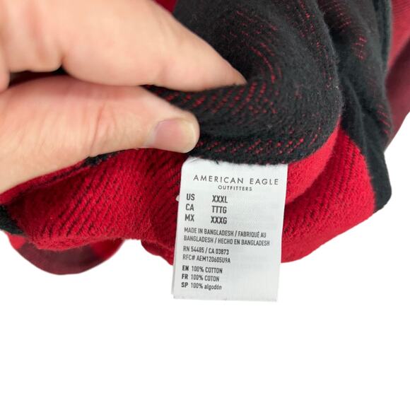 American Eagle red plaid cotton flannel button shirt XXXL fall‎ layers casual - Picture 4 of 6